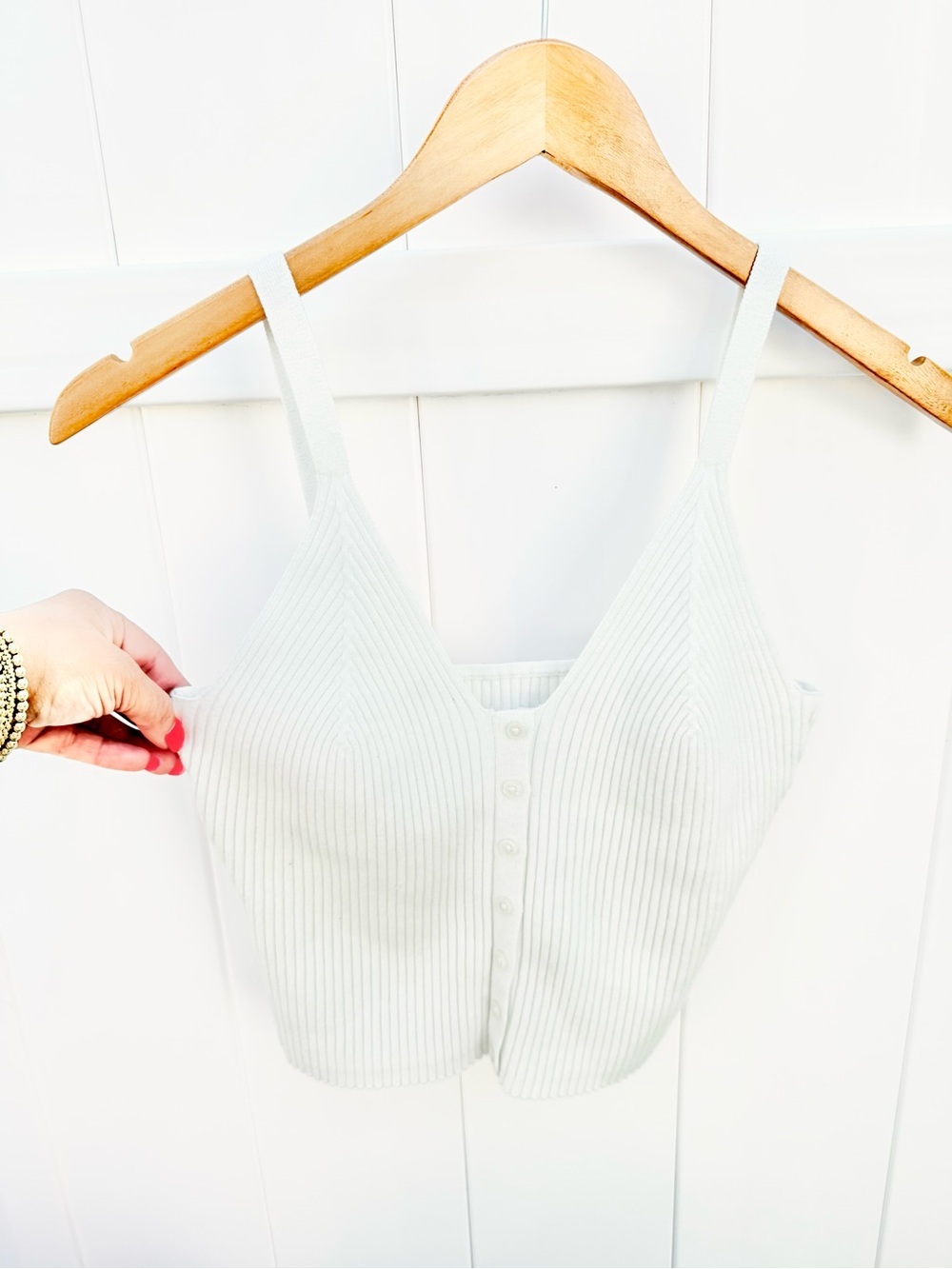Aerie Ribbed Button-Front Cropped Tank Top - White